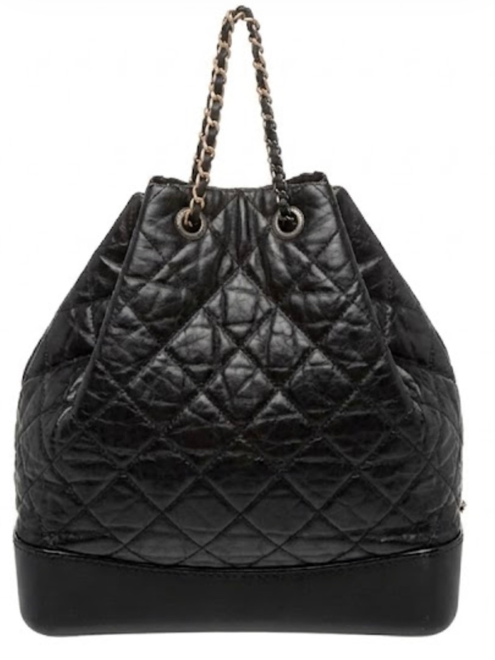 Black Quilted Leather Shoulder Bag with Chain Straps